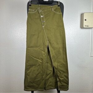 Baum und Pferdgarten Olive Green Maxi Sigge Skirt with Button Detail Size 32